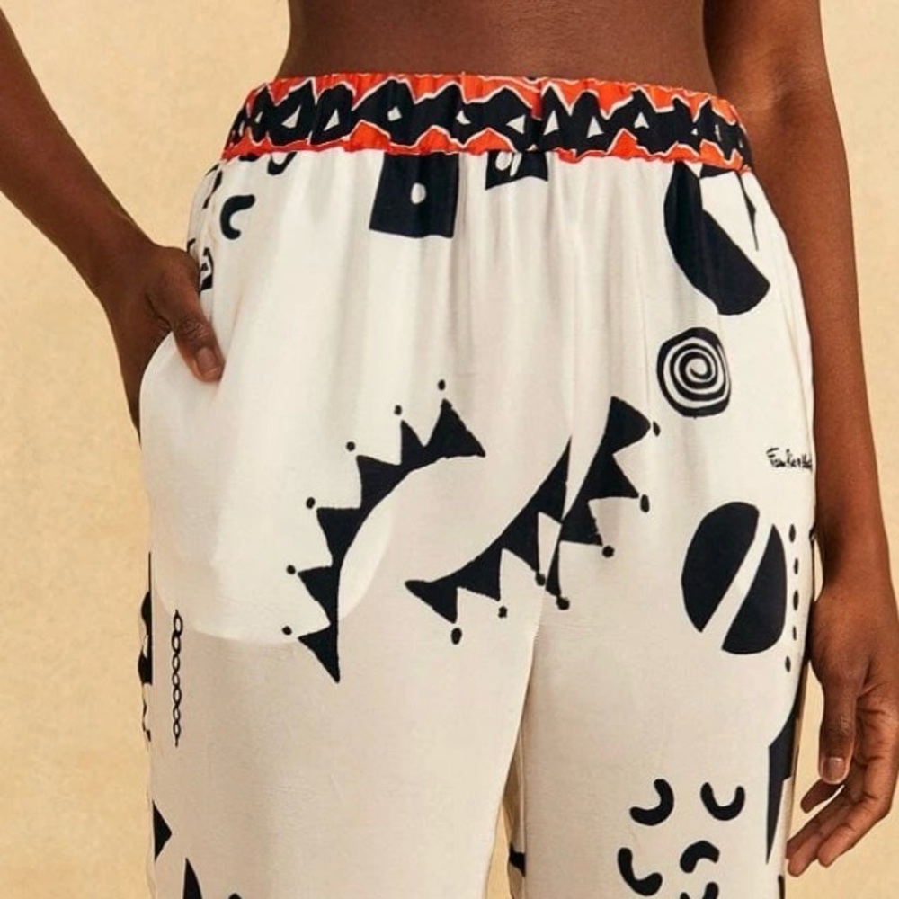Farm Rio Anthropologie Off-White Pitta Soul patterned pants